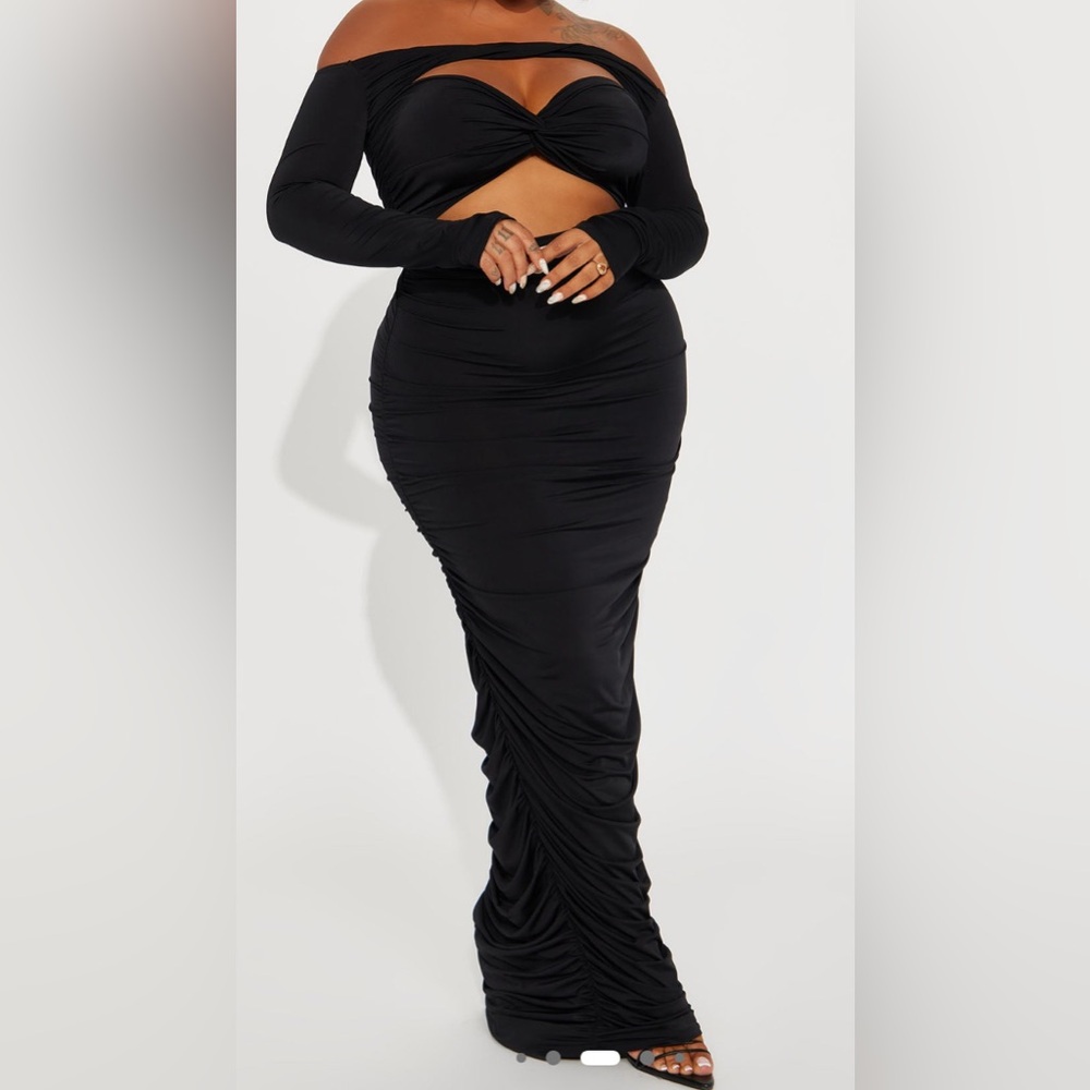 Black Bodycon Long Sleeve Ruched Dress